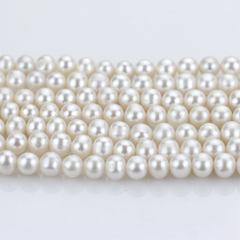 4mm-8mm Close to Round Large Hole Natural Fresh Water Real Cultured Cultivated River Freshwater Pearl Farm String Strand Beads